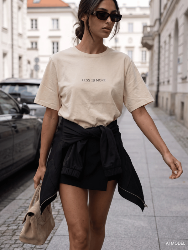 T-shirt Less Is More Beżowy