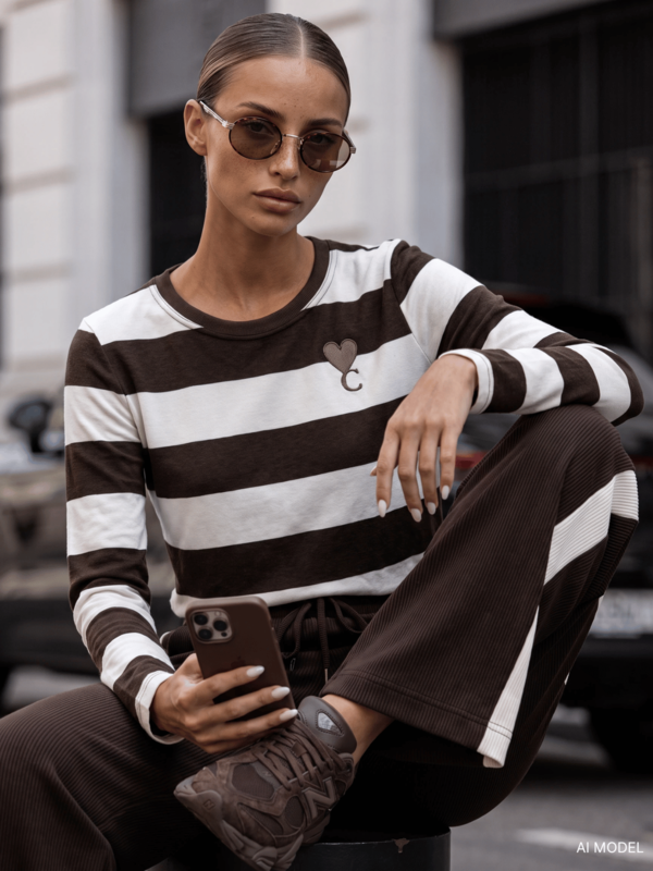 Bluzka Ferley Big Stripes Brązowa