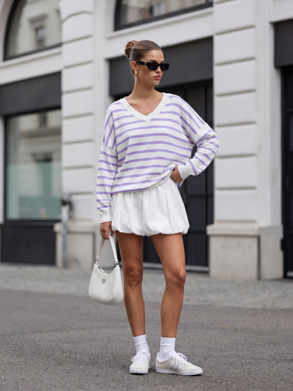 Sweater Dorian Stripes Purple Ecru