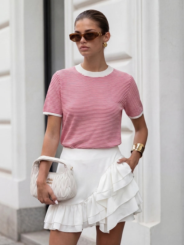 Sweter Marko Fuchsia Biały