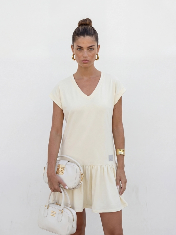 Sukienka Adelina V-neck Kremowa