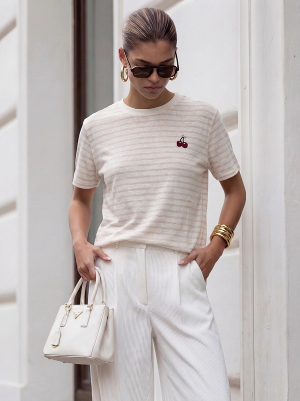 T-shirt Pruel Cherry Kremowy