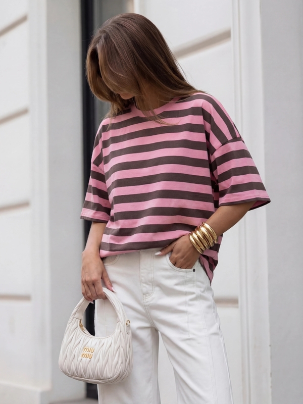 T-shirt Maxence Stripes Różowy