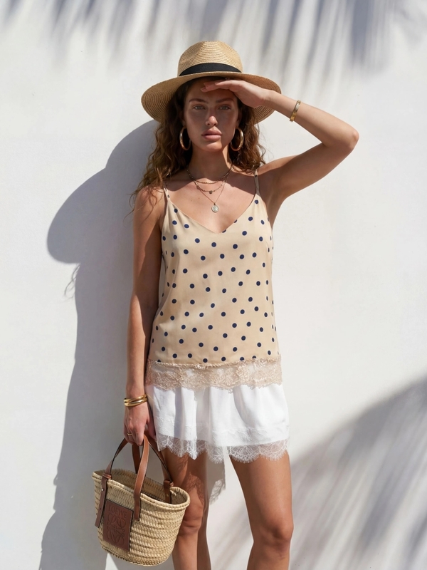 Top Lyra Dots Navy Beige