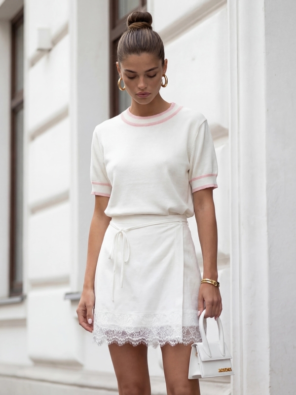 Sweter Gretis White Różowy