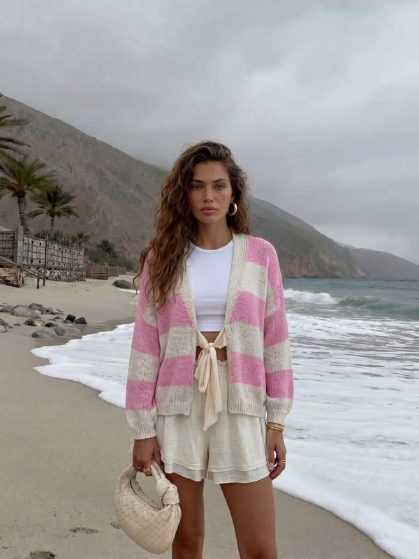 Sweter Dream Stripes Pink Beżowy