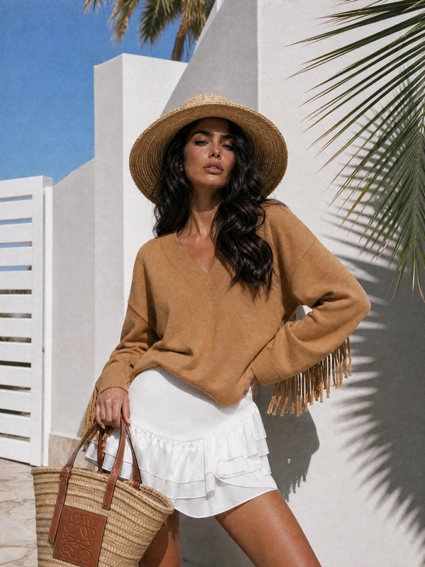 Sweter Parton Boho Karmelowy