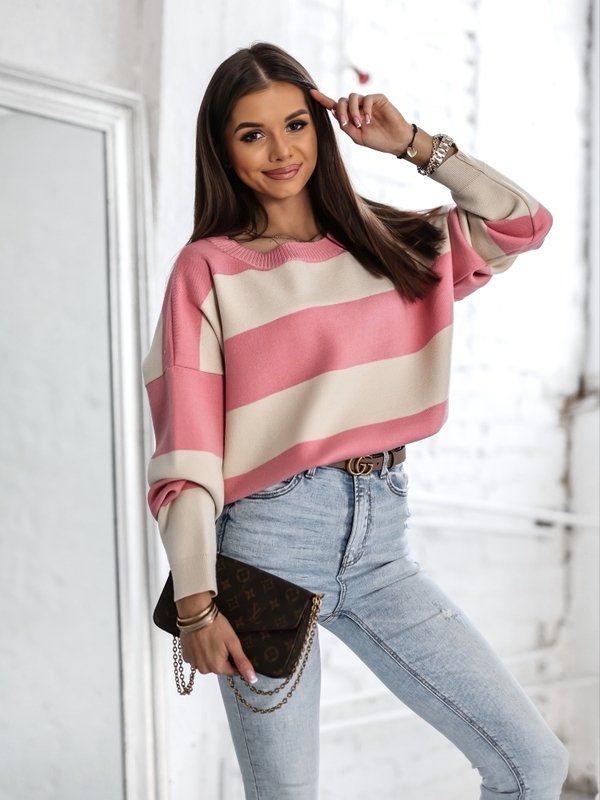 Sweter Macan Stripes Pink Beżowy