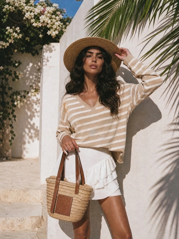 Sweter Dorian Stripes White Beżowy